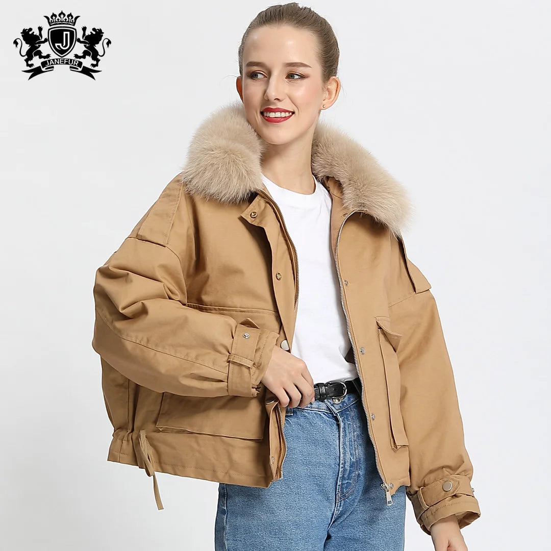 Duck Down Jacket  Winter Parka With Fox Fur Collar Thick Warm Outerwear Clothing Women Puffer Coats
