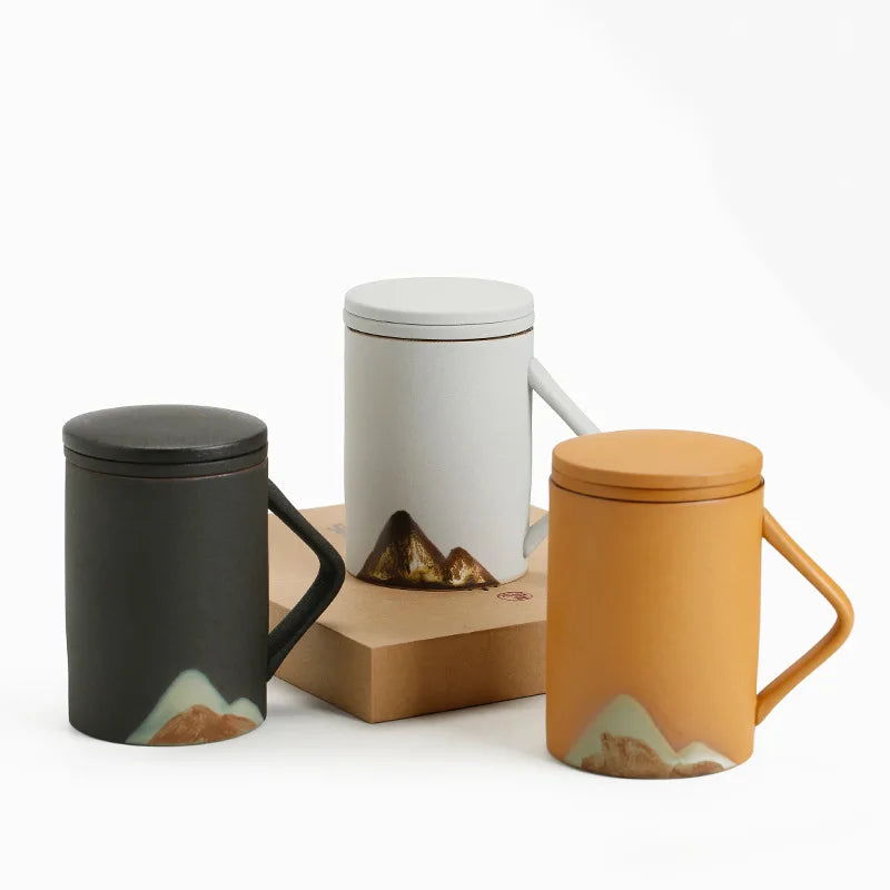 Glaze Painting Color Creative Mug Black Porcelain New Chinese Ceramic Filter Office Water Cup Three-piece Tea Cup