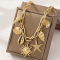 Kaimei New Arrival Fashion Jewelry Retro Bohemian Necklace Vacation Beach Style Metal Starfish Shell Conch Gold Plated Necklace
