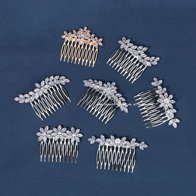 Mix Design Wholesale Bridal Wedding Zircon Jewelry Comb and Cheap Prices Copper Metal Comb in Bulk