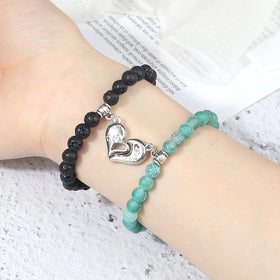 Beaded Couple Bracelet for Lover 2pcs/set Natural Stone Beads Magnetic Puzzle Heart Bracelet Distance Magnet Couple Bracelet