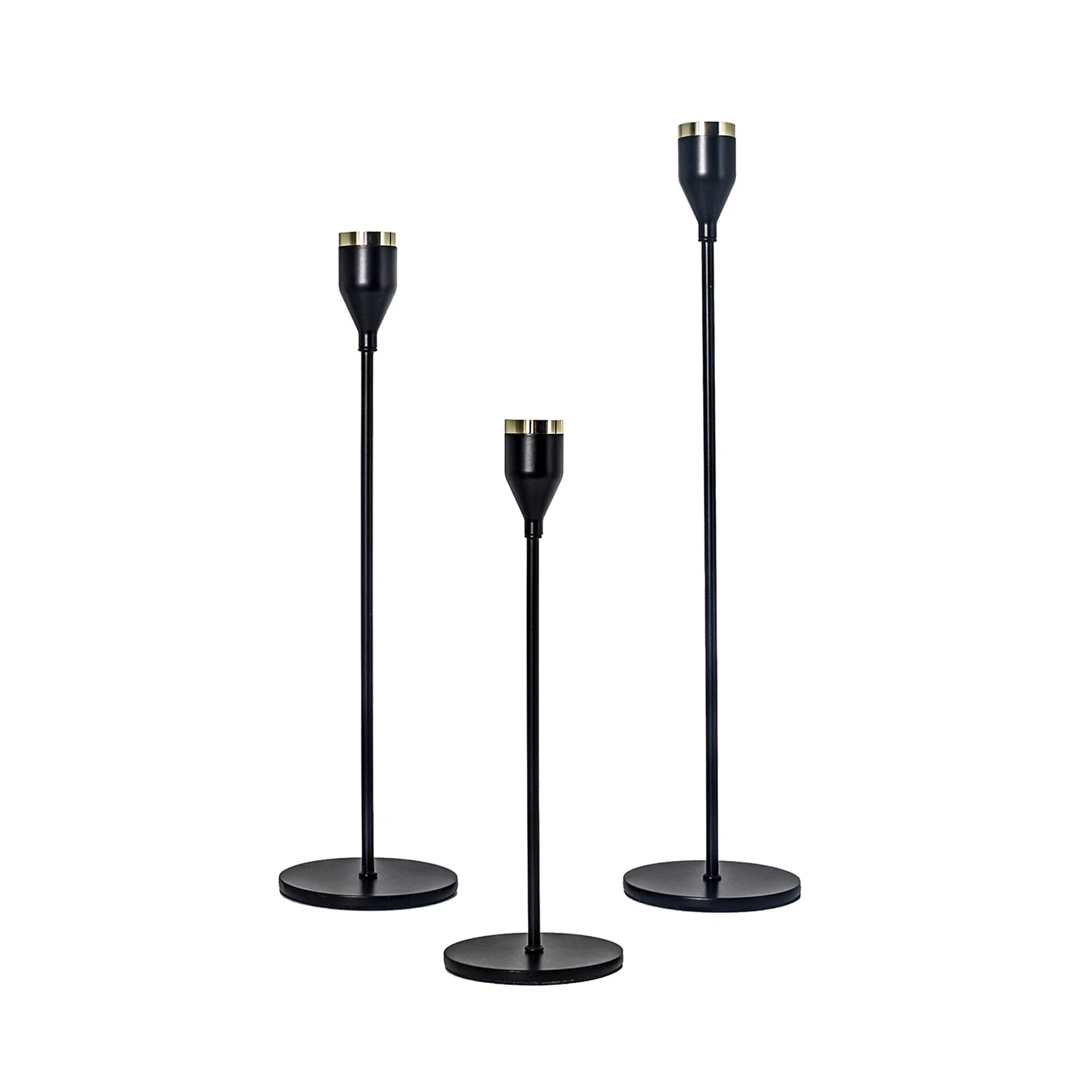European Style Modern Home Decor Black Thin Rod round Bottom Metal Candlestick Holder