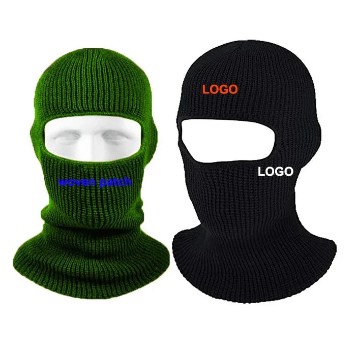 Factory Custom Winter Embroidery Logo Balaclava Motorcycle 1 Hole Full Face Knit Ski Mask Beanie Hat Sports Fishing 100% Acrylic