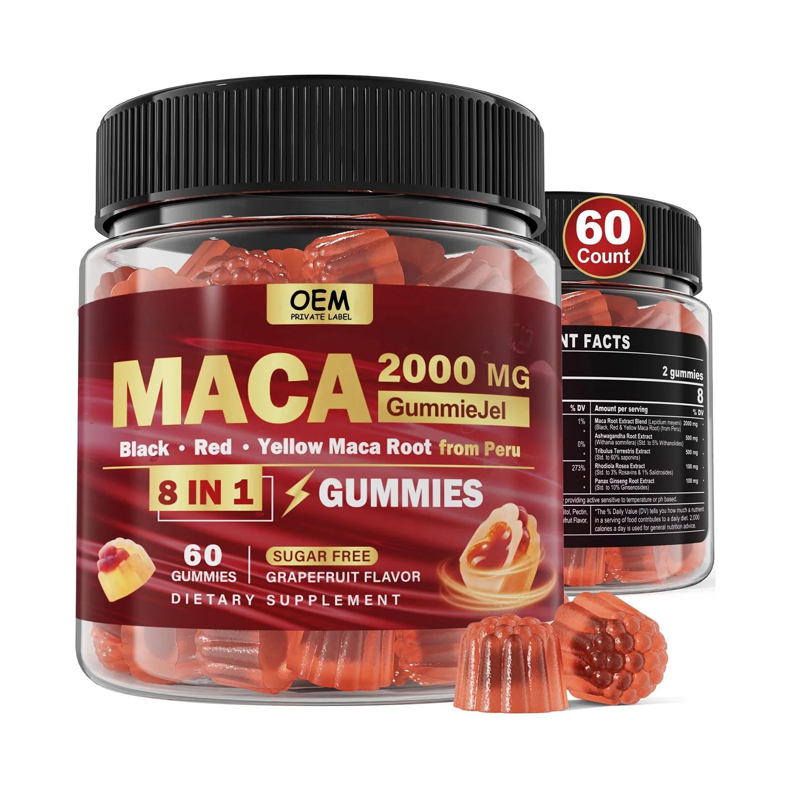 Sugar Free Vegan Maca Root Gummies with Ashwagandha Tribulus Terrestris for Men & Women Natural Energy Mood & Immune Support