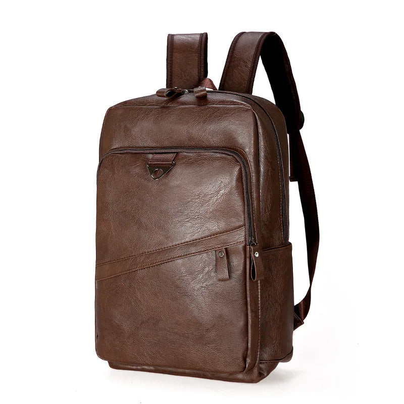 Creative Custom Pu Soft Leather Zipper Student Schoolbag Outdoor Business Sports Travel Computer Men's Backpack