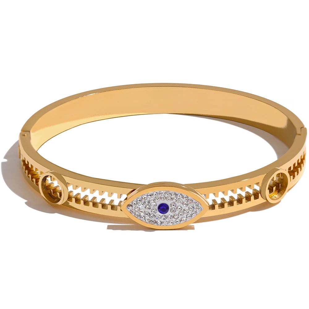 JINYOU 778 60mm Statement  Stainless Steel Metal Cubic Zirconia Real Gold Plated Bangle Bracelet Women Fashion Jewelry