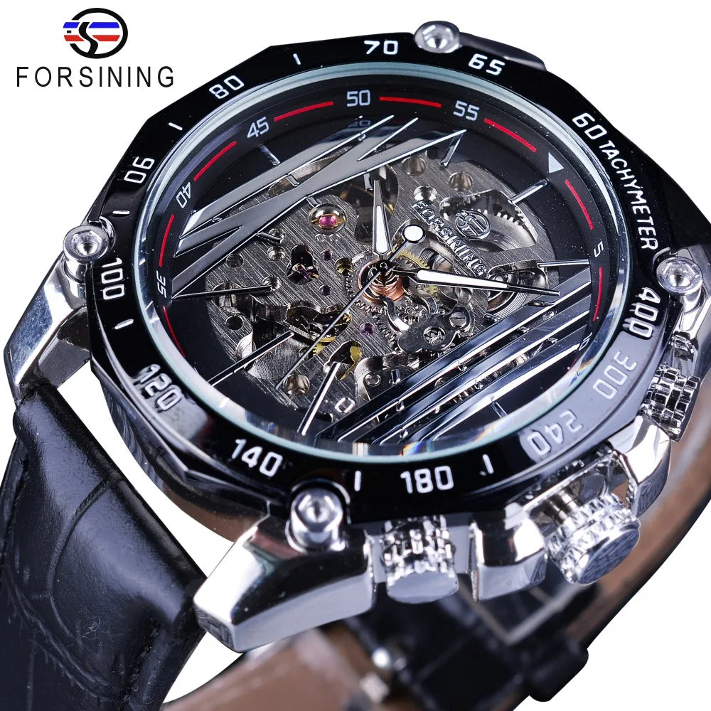 Forsining Mechanical Watch Men Genuine Leather Hollow Out Wristwatches Luxury Waterproof Steampunk Automatic Watches Men's