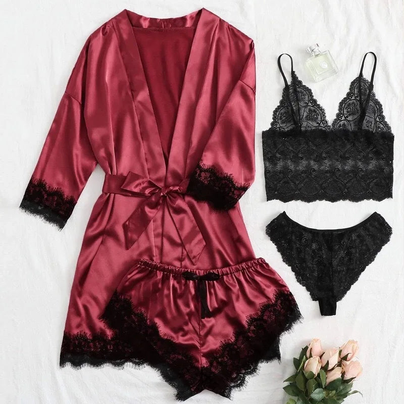 XS-XXL New Women's Pajamas 4-piece Bud Sling Pajamas Summer Suit Pajamas Wholesale