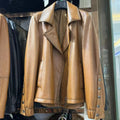 Jancoco Vegetable Tanned Real Leather Coat Women Cropped Motorcycle Leather Jackets With Pockets