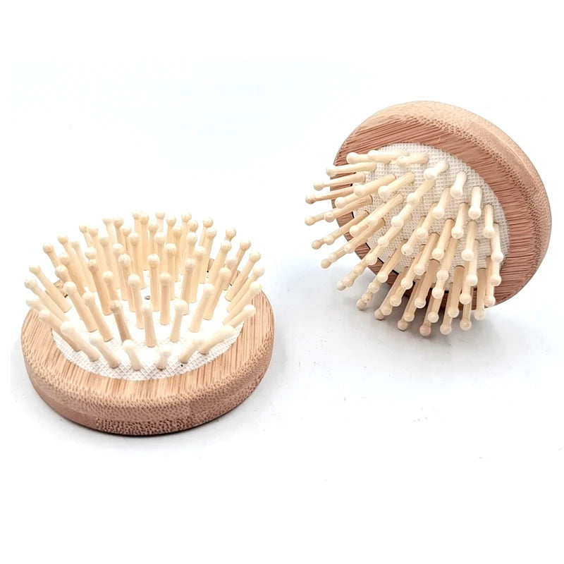 Custom Logo Laser Hair Comb Wooden Beaded Round Hair Brushes Cleaning Brush Set