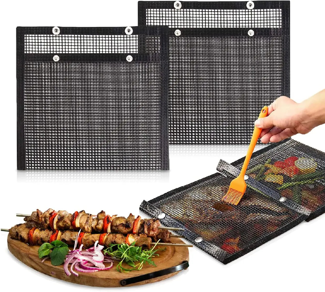 Factory Direct Sale Rotisserie Ptfe Coated Bbq Mesh Grill Bags Bbq Mesh Grill Bags for Outdoor Grill Reusable Non Stick Bbq Mat