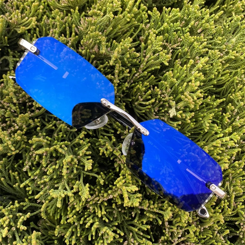 Computer Small Rectangle Hexagon Rhinestone TR90 Frameless Photogray Anti Reflet Women Photochromic Anti Blue Light Glasses