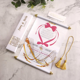 Custom Printed White Gold Foil Scroll Cards Boxes Handmade Wedding Invitations Featuring Gold Tassel Music Angel Made Paper