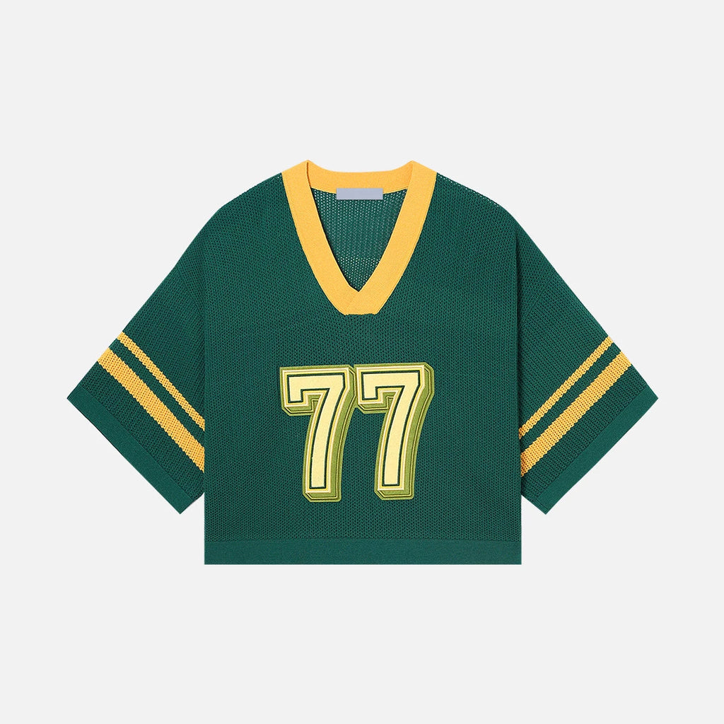 Wholesale Custom Applique Number Mesh Knit Jersey Women's Y2K Blokecore Cropped Sweater Top