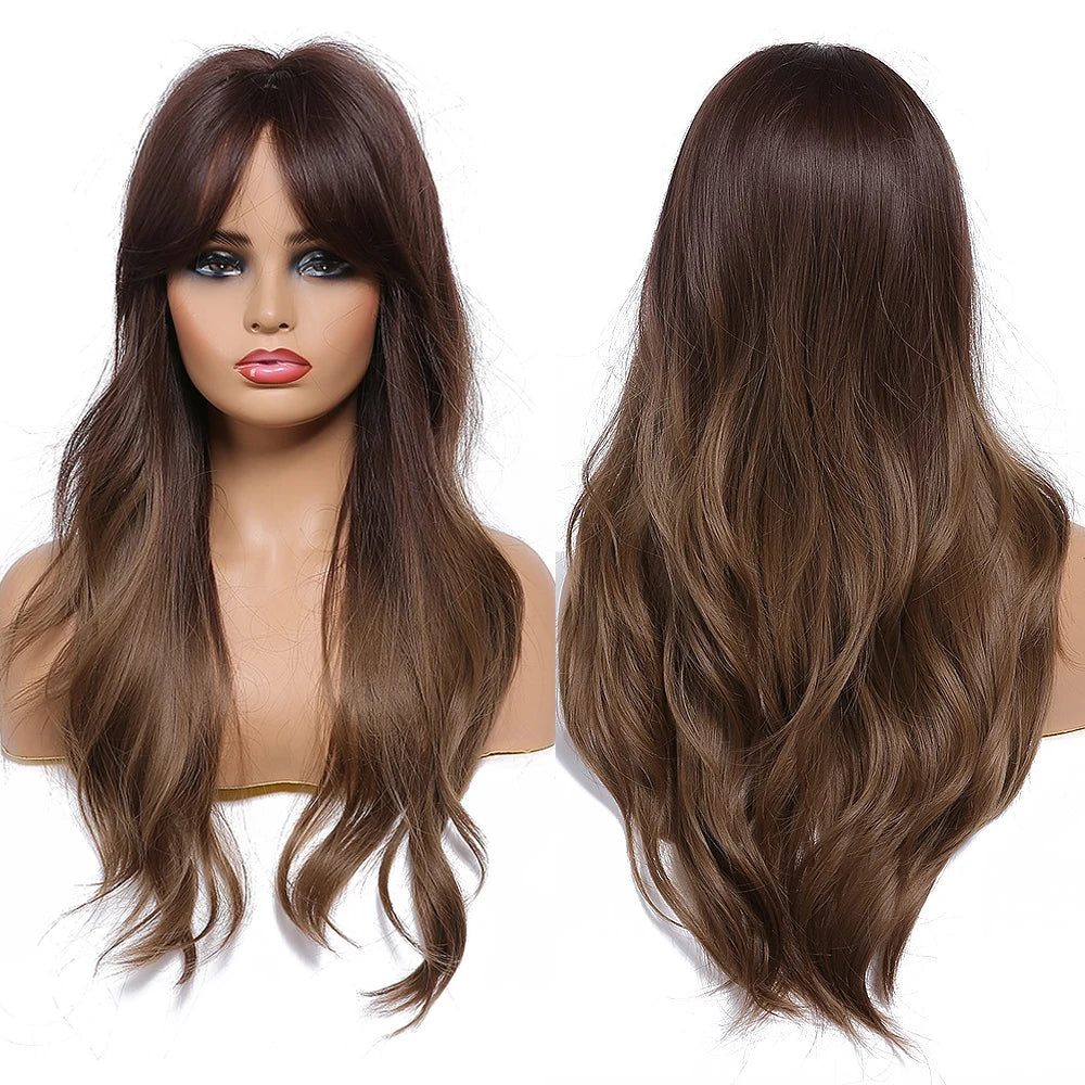 Dark Brown Wave Wig Is Suitable for Women's High Temperature Fiber Wig and Advanced Synthetic Wig