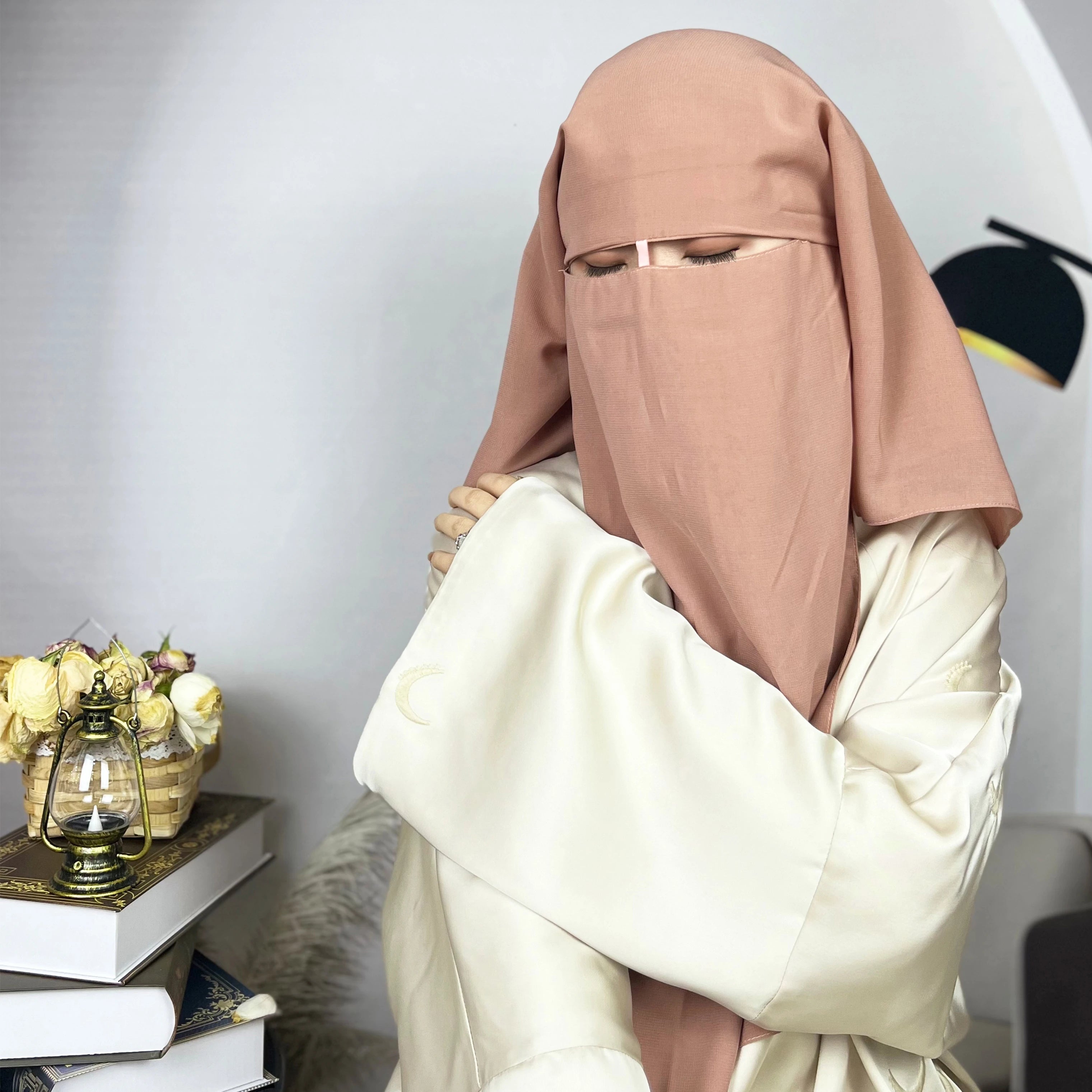 High Quality Two Layers Chiffon Muslim Veils Fashion Full Face Cover Hijab Abaya Burqa Nose Piece Islmaic Niqab