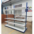Factory Custom Blue Double Sided Supermarket Shelves Mesh Gondola Shelving