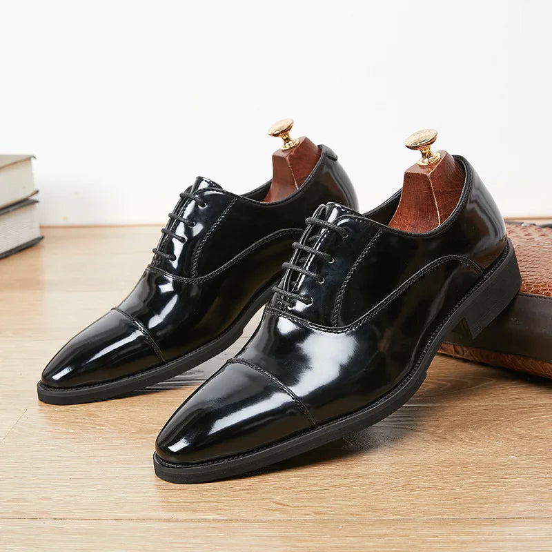 Breathable Soft Genuine Cow Leather Classic Office Career Brogue Men's Dress Shoes