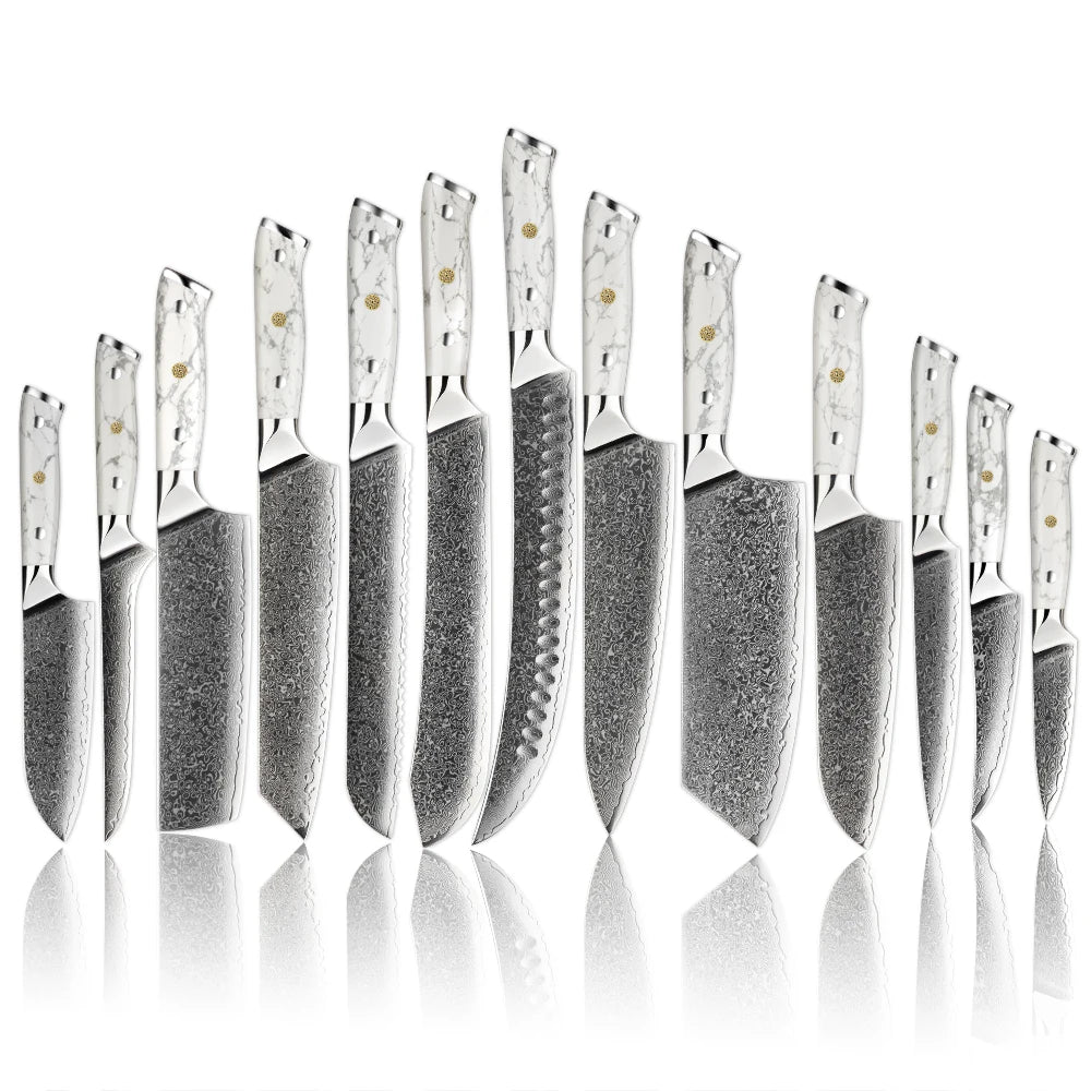 Amber Damascus Knife Set Turquoise Stone Handle 67layers VG10 Chef Knife Set Kitchen Knife Set