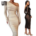 Liu Ming Spring Summer Collection Elegant Long Sleeved Vintage French Backless Bodycon Dress Ruched Empire Lace Breathable
