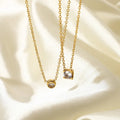 Women Stainless Steel Chain Necklace Pendant 18K Gold Plated Mini Round Rectangle Crystal Diamond Necklace
