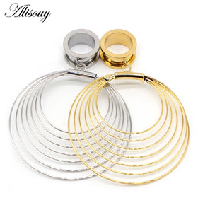 Alisouy 2PC Unisex Ear Piercing Gauges Stainless Steel Dangle Plugs Tunnels Body Jewelry Expander Stretcher Wedding Party Gift