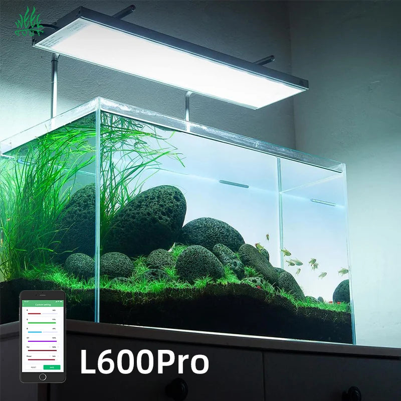 WEEKAQUA L600D Pro Aquarium Led Application Control Simulation Sunrise and Sunset Aquatic Plants 65W Led Freshwater Aquarium Lam
