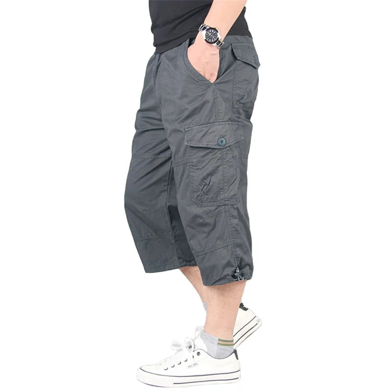 Lightweight Cotton Multi-pocket Shorts Suitable for Outdoor Hiking and Summer Work Wear with Elastic Waistband and Side Pockets