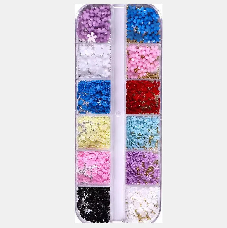 3D Flower Nail Charms Box 3D Acrylic Flowers Nail Art Decorations Pearls Rhinestones Manicure DIY