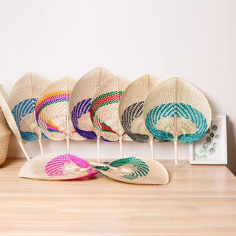1PC Bamboo Palm Leaf Hand-woven Hand Fan Home Decoration Size 30*38cm Handmade Straw Woven Fans Craft Summer Cooling Fan
