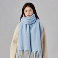 WD-D04  Plain Wool Green Winter Scarf for Women Colorful Warm Soft Tassel Popular Scarves Wholesale Adult Winter Scarfs