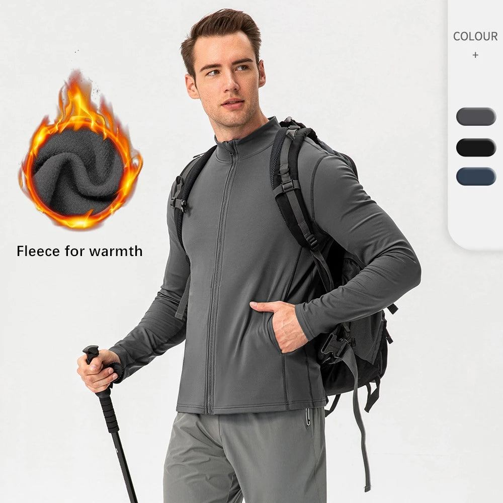 Xsunwing Custom logo Men Fleece Warmth Zipper Gym Workout Top Jackets Winter Running Coat Double Pocket Design Jacket MYEL21609