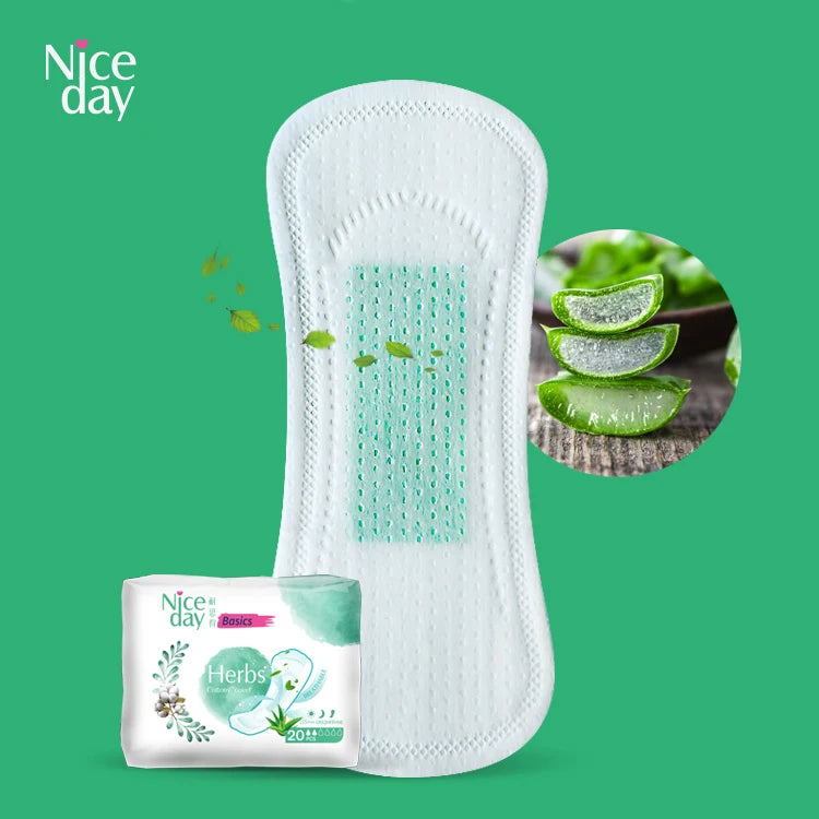 Niceday Small Period Pads Women Sanitary Pads with Medicinal Herbs Aloe Vera Mint Cooling Herbal Panty Liners