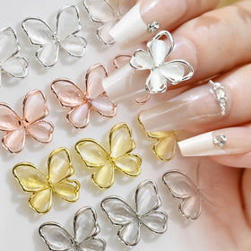 10 Pcs 3D Cat's Eye Crystal Butterfly Nail Art Charms Rose Gold/Silver/Gray Rhinestones 13*15mm Alloy Opal Nail Accessories