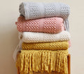 Super Soft Textured Knitted Decorative Throw Blanket Lightweight Handmade Tassel Blanket for Bed and Sofa