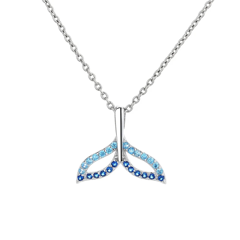 Dolphin Tail Ocean Necklace Jewelry Pure Silver 925 Fish Tail Pendant with Chain for Women