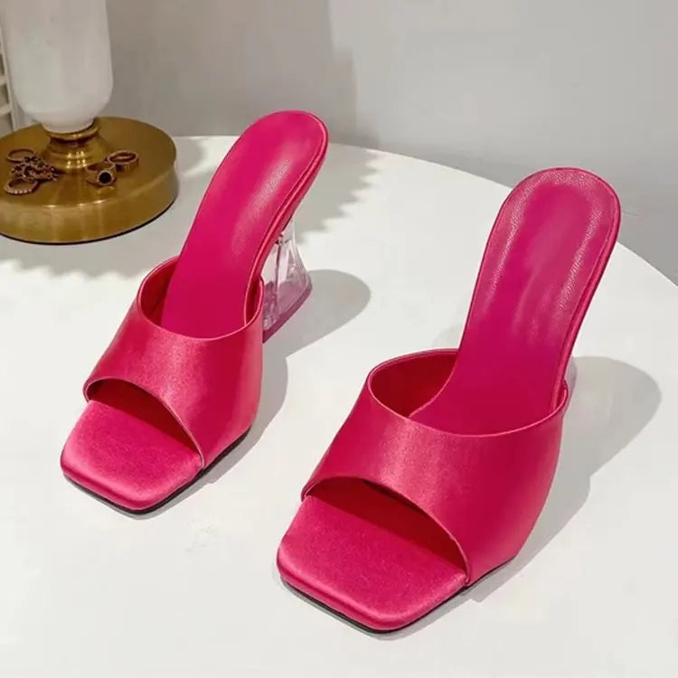 Summer New Large Size European and American Fashion High Heels Square Crystal Heel Sandals for Women