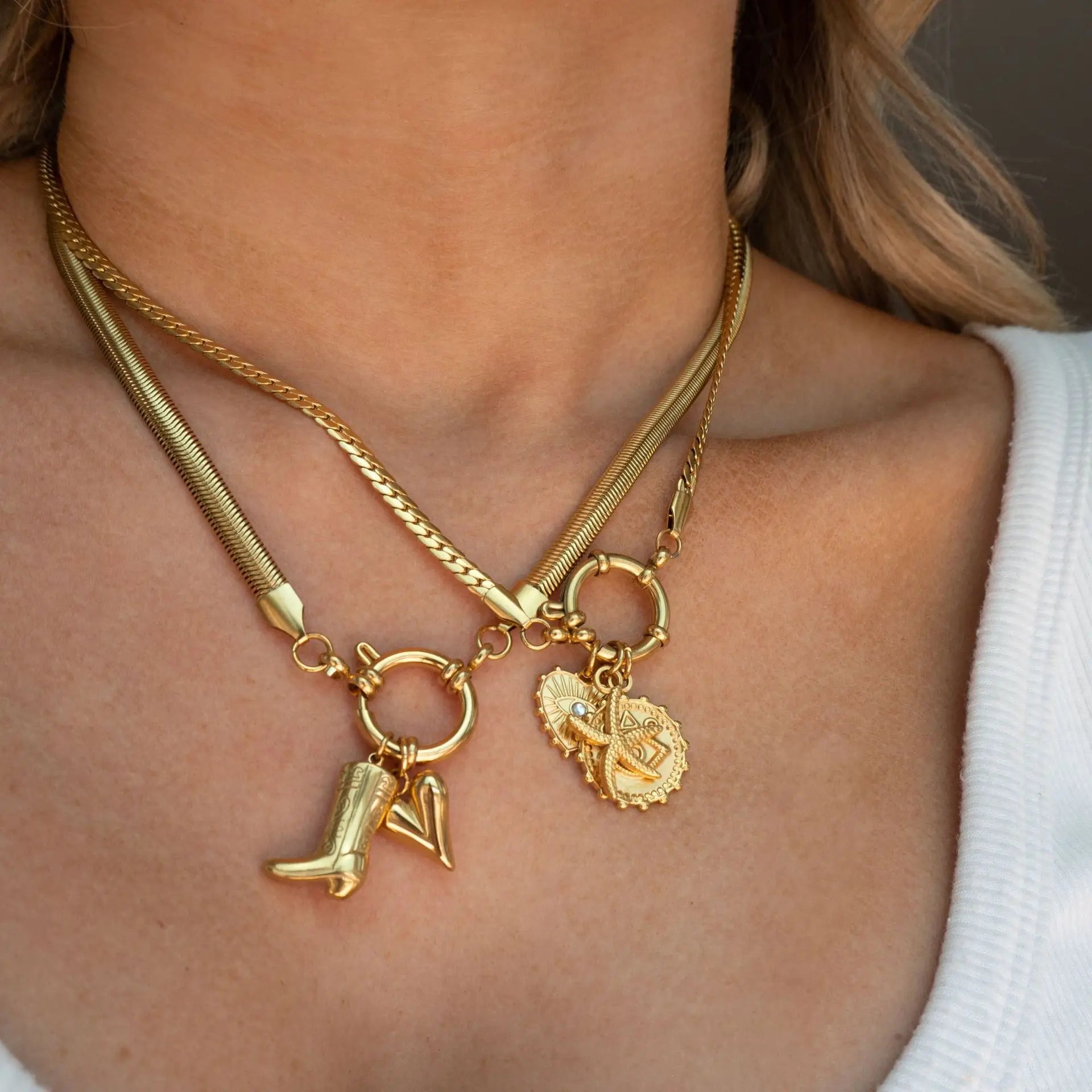 Fashion Casual Boots Starfish Heart Sun Pendant DIY Necklace Stainless Steel Plated 18K Gold Charms For Jewelry Making
