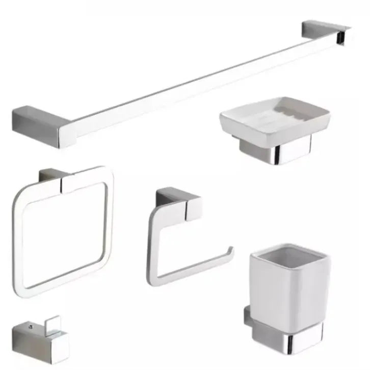 New 6-Piece Wall Mounted Zinc Alloy Bathroom Hardware Set | Modern Luxury Toilet Accessory Kit for Hotel & Apartment
