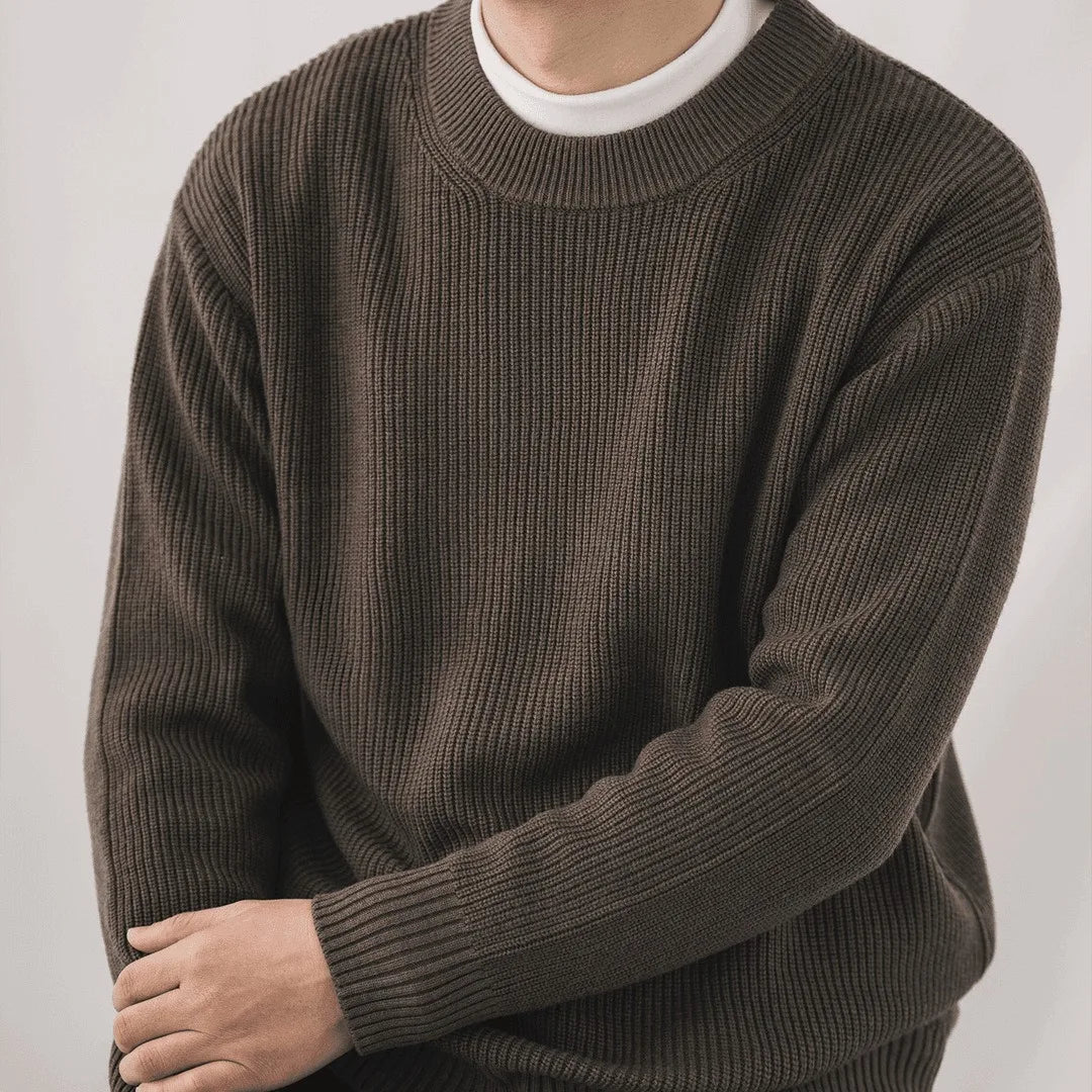 OEM Crewneck Polyamide Acrylic Wool Autumn Winter Thickened Solid Color Top Men's Knitted Sweater