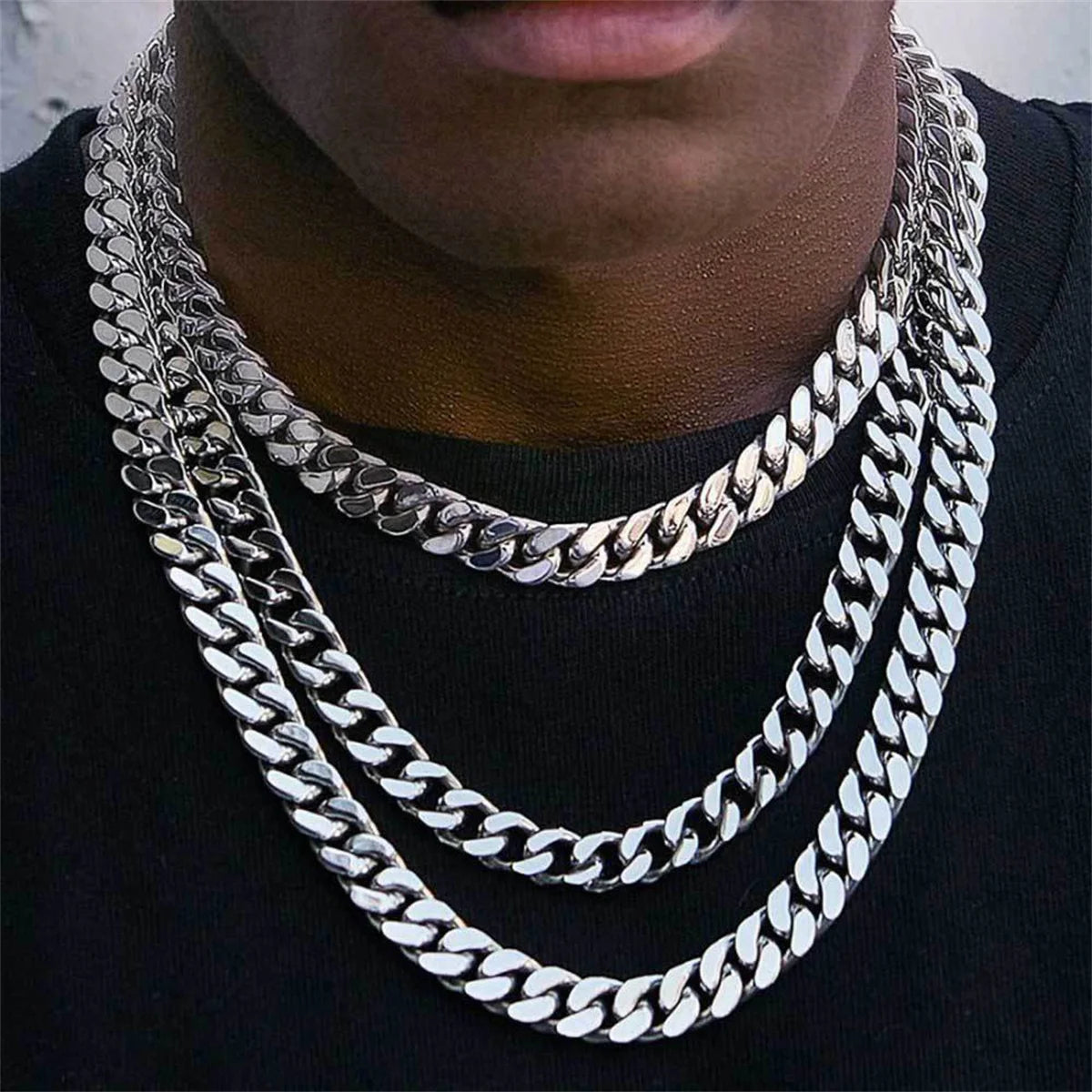Stainless Steel Waterproof 4-sided Grinding Cuban Link Chain Necklace for Men/Women Thick Fashion Neck Chain Accessories Jewelry