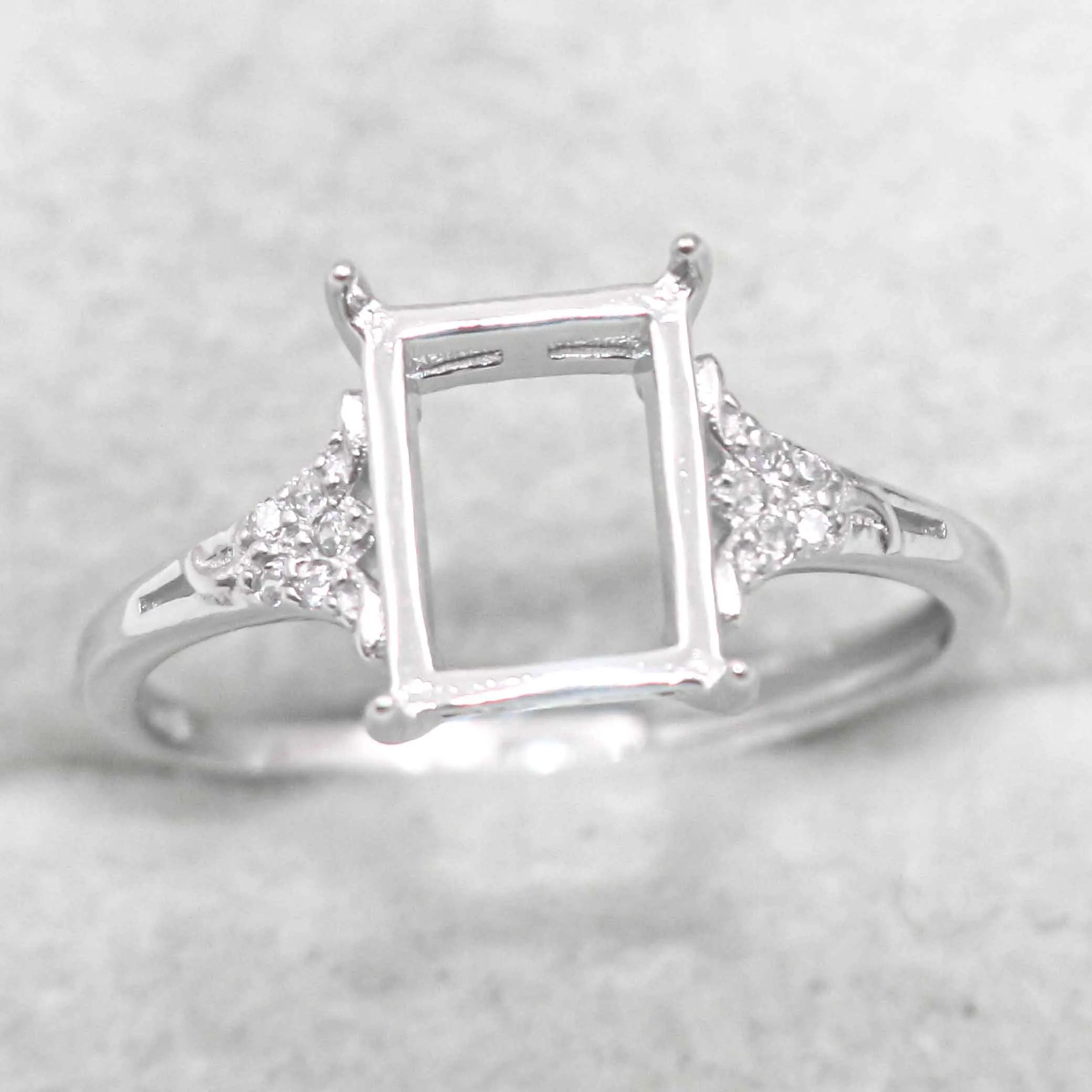 Sterling Silver 7*9mm Semi Mount Ring Square Shape Empty Frame Blank Claws Setting S925 Base Without Center Stone for Inlay DIY