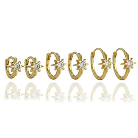 SP Fashion S925 Geometric Cubic Zirconia Gold 925 Sterling Silver 6/8/10MM Hoop Earring for Women