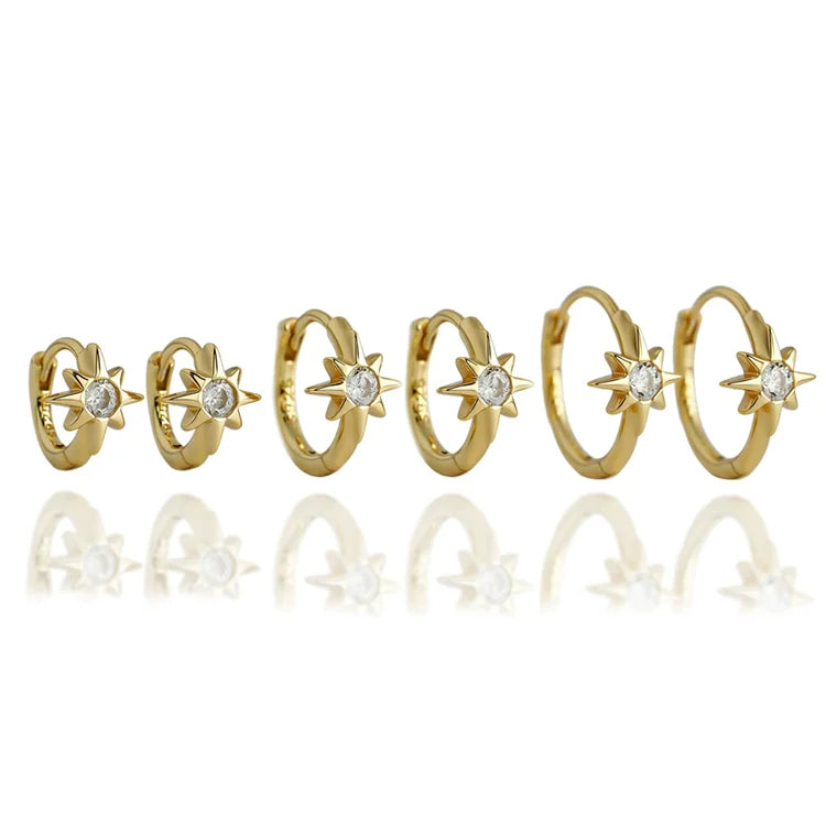 SP Fashion S925 Geometric Cubic Zirconia Gold 925 Sterling Silver 6/8/10MM Hoop Earring for Women