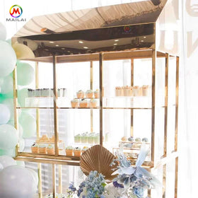 Fashionable Event Party Wedding Decoration Gold Stainless Steel Candy Cart Display with Wheels 220x60x60CM Easy Assembly