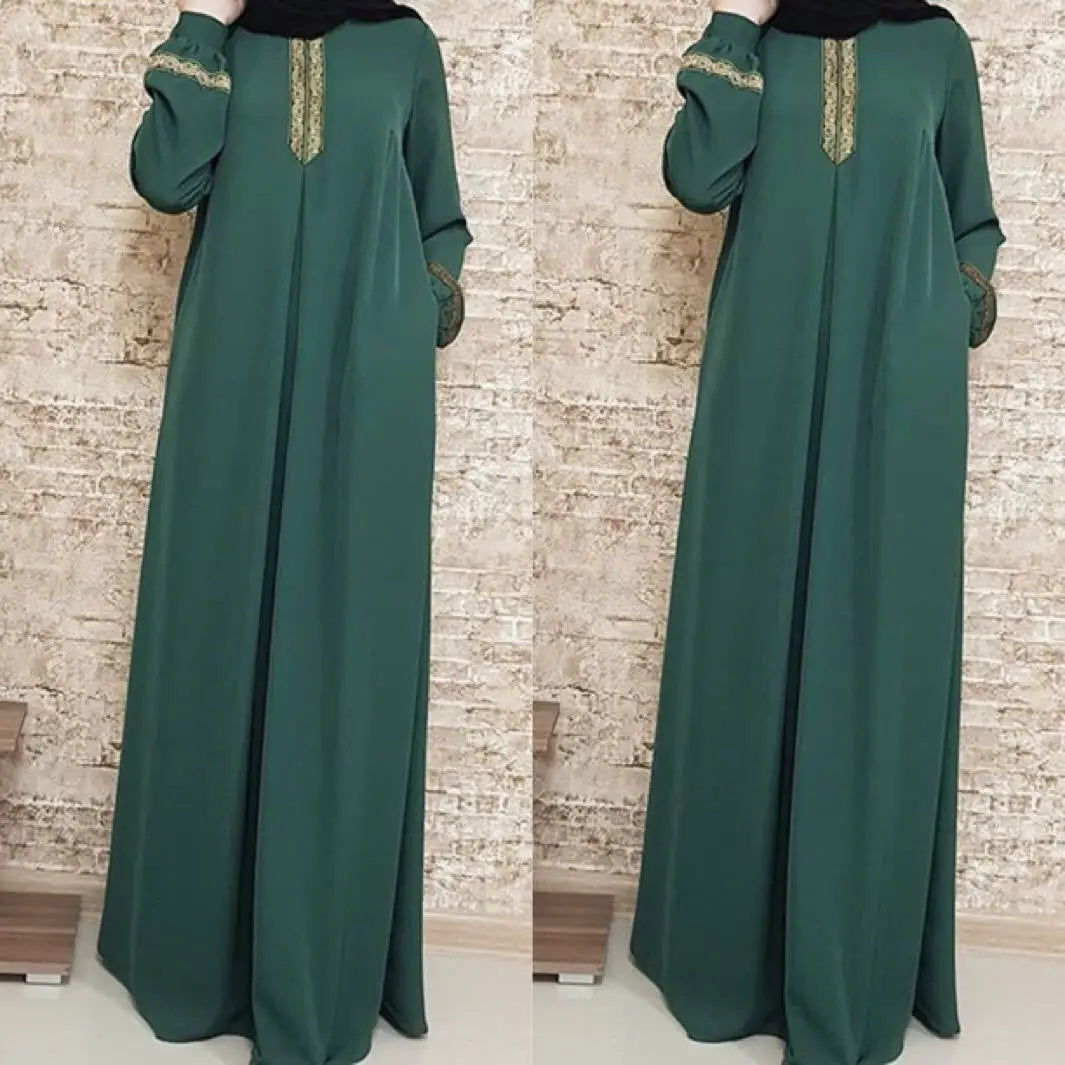 S-5XL Ethnic Style Printed Loose Fit Long Dress Middle Eastern Muslim Dress Casual Robe