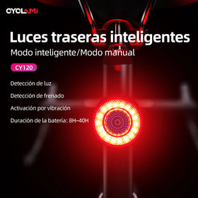 CY120 Smart Bike Tail Light with Brake Sensing 6 Lighting Modes Vibration Wake-up IP65 Waterproof 400mAh Battery
