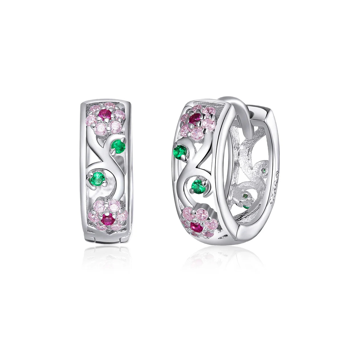 925 Sterling Silver Colored Zircon Flower Hoop Earrings for Women Wedding Engagement Statement Fine Jewelry BSE403