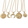 NZ1172 Dainy 18k Gold Plated CZ Cubic Zirconia Moon and Sun Face Celestial Chain Necklace