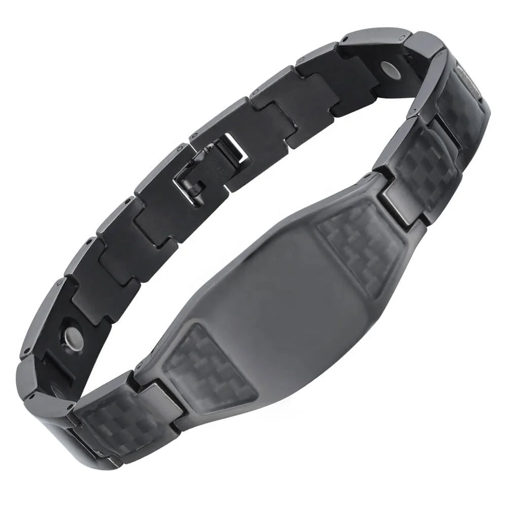 BioMagnetic Jewelry  Stainless Steel Magnetic Engravable Bracelets All Black Customized Bracelet Carbon Fiber Magnetic Bracelets